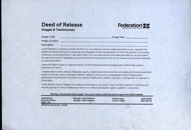 Document, Deed of Release Images and Testimonials, 2013