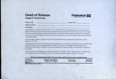 Document, Deed of Release Images and Testimonials, 2013