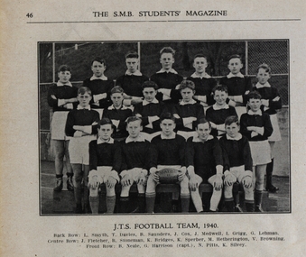 Photograph - Black and White, Junior Technical School Football Team, 1940