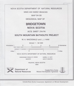 Map - Geological, Bridgetown, Nova Scotia Geology Map 94-08: South Mountain Batholith Project
