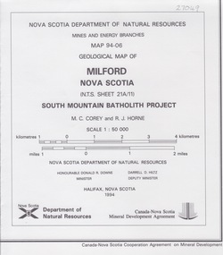 Map - Geological, Milford, Nova Scotia, Geological Map 94-06: South Mountain Batholith Project