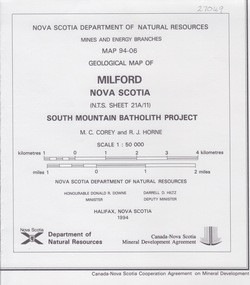 Map - Geological, Milford, Nova Scotia, Geological Map 94-06: South Mountain Batholith Project