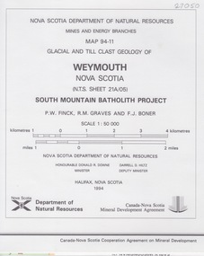 Map - Geological, Weymouth, Nova Scoti, Glacial and Till Clast Map 94-11