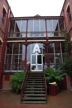 Stairs on a red brick building