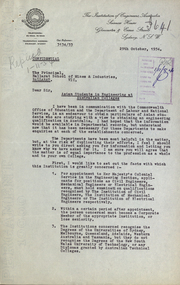 Letter - Document, Asian students in Engineering at Australian Colleges’, 29/10/1954