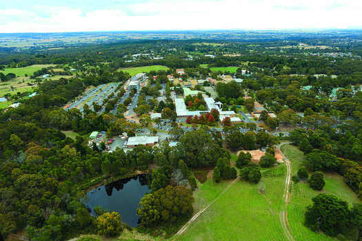 Aerial photograph of a university campus at Mount Helen