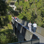 Students walking across a brid