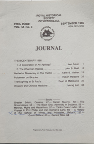 Cover to  Royal Historical Society of Victoria Journal
