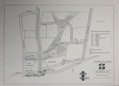 Plan - map, Ballarat Technology Park Wetlands Reserve and water retention basins, c1999