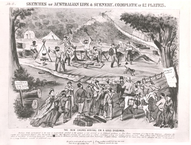 Photograph - Black and White Photograph, The New Chums' Arrival on a Gold Diggings