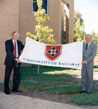 Two men and a banner