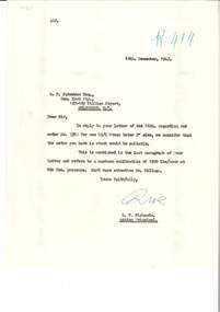 Letter, Letter concerning a Steam Meter, 15/12/1947