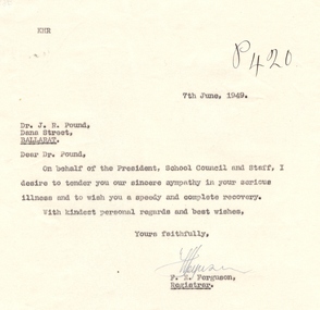 Letter, Letter to J.R. Pound, 1949