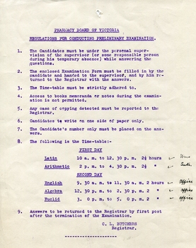 Typed page of regulations