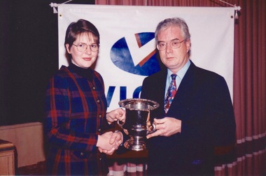 Photograph - Photograph -colour, VIOSH Australia Annual Dinner, July 1998: Presentation of Award to Donna Korke