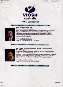 Document - Staff Resources, VIOSH: List of Staff - VIOSH Australia, University of Ballarat, 1997