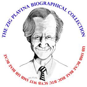 Drawing - Black & white photograph, Zig Plavina Biographical Collection Portrait and Sticker