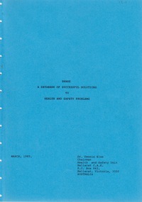 Document - Document - Booklet, VIOSH: SHARE: A Databank of Successful Solutions to Health and Safety; Dr Dennis Else, March 1985