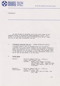 Document - Document - Information, VIOSH: Graduate Diploma in Occupational Hazard Management - Intake 6, 1984, Information Letter to students