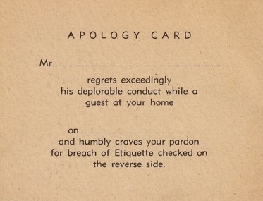 Card - Card - Apology, Zilles Collection: Card to be sent from guest