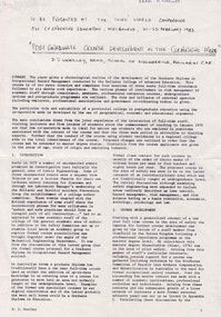 Document - Document - Transcript of presentation, VIOSH: Presentation to the Third World Conference, Melbourne February 1983; "Post Graduate Course Development in the Cooperative Mode"; Derek Woolley