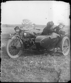 Photograph - Glass Plate, Woman and Dog  in a Sidecar by Henry Sutton