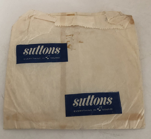 White bag with blue Suttons logo