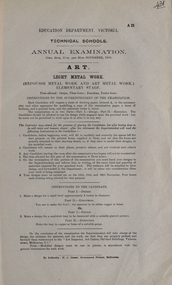 Book, Technical School Examination Papers, 1930