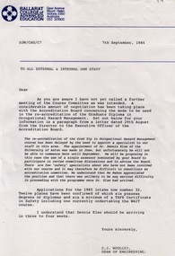 Document - Document - Letter, VIOSH: Letter to external and internal OHM Staff from Derek Woolley, 1984