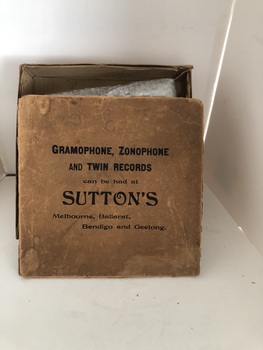 Record box standing upright.