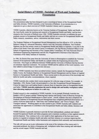 Document - Document - Presentation, VIOSH: Social History; Introduction to Sociology of Work and Technology Presentation, post 1997