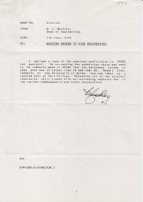 Document - Document - Submission for Approval, VIOSH: Ballarat College of Advanced Education; Proposed Masters Degree in Risk Engineering (Occupational Hazard Management), June 1985
