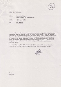 Document - Document - Proposal, VIOSH: Ballarat College of Advanced Education; Proposal for PGI Graduate Diploma in Mining Engineering, 1983