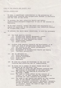 Document - Document - Information, VIOSH: Health and Safety Unit; Overall Objectives