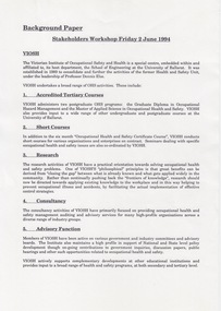 Document - Document - Information, VIOSH: Background Paper for Stakeholders Workshop, Friday 2 June 1994