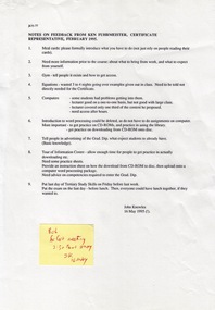 Document - Document - Information, VIOSH: Notes on feedback from Ken Fuhrmeister, Certificate Representative, February 1995