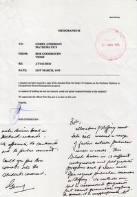Document - Document - Petition, VIOSH: University of Ballarat, Grad Dip in Occupational Hazard Management Intake 18; Petition for lecturer to teach them again in Semester 2, February 1995