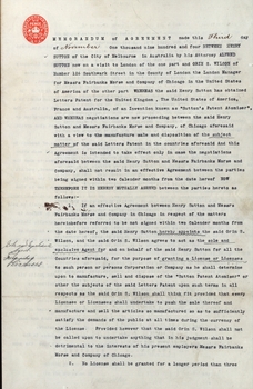 Page one of agreement with stamp