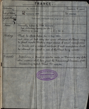 Summary page of patent document