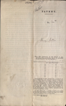 Front page of Victorian Patent 1899 relating to Combustion Engine