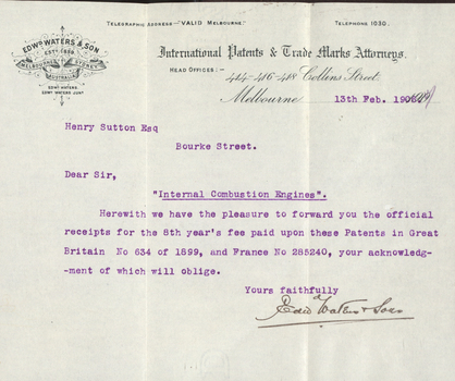 Receipt for payment of patent fees