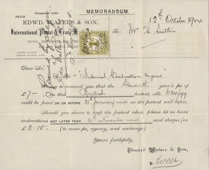 memo of reminder to pay patent fees