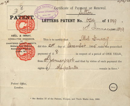Receipt for payment of patent fees