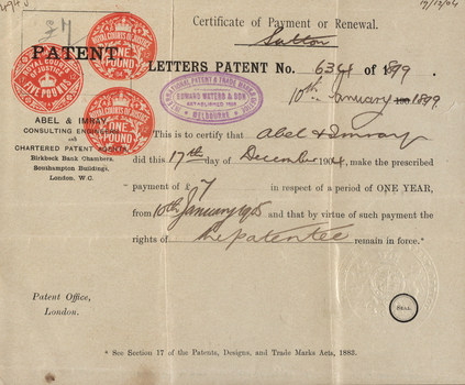 Receipt for payment of patent fees