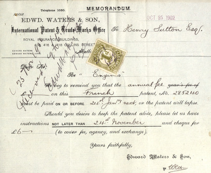 Memo reminder to pay patent fees