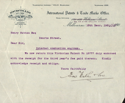 Receipt for payment of patent fees