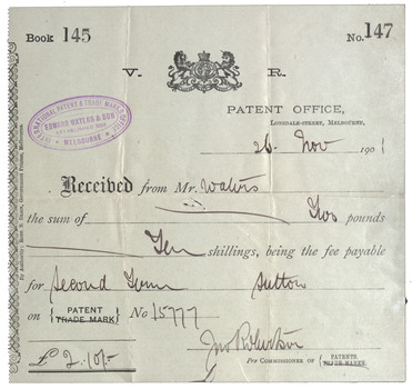 Receipt for payment of patent fees