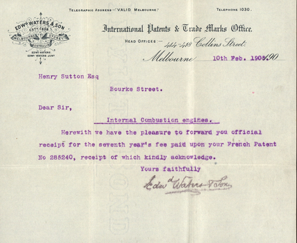 Receipt for payment of patent fees