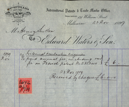 Receipt for payment of patent fees