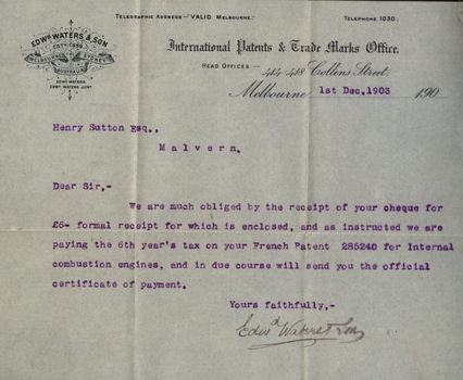 Receipt for payment of patent fees
